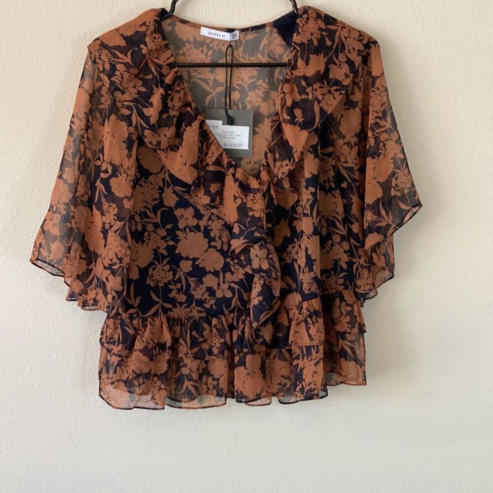 Cooper St Chelsea Frill Top Floral Chiffon Blouse Brown Black 20CS03302 Womens 4